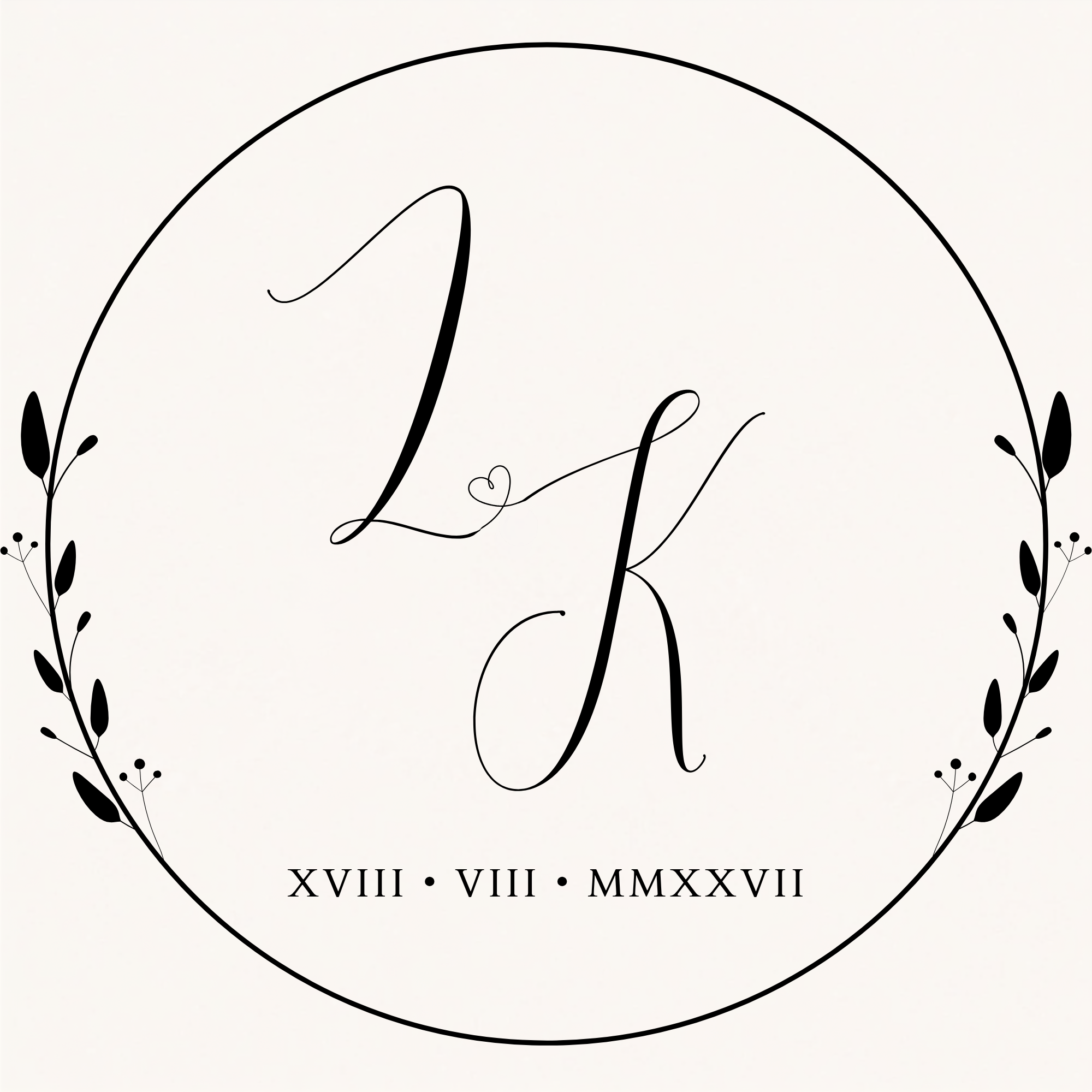 Lizette and Kristopher monogram — XVIII · VIII · MMXXVII